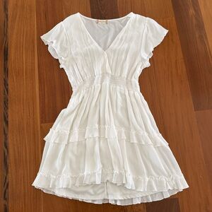 Altar'd State White Ruffled V-Neck Mini Dress